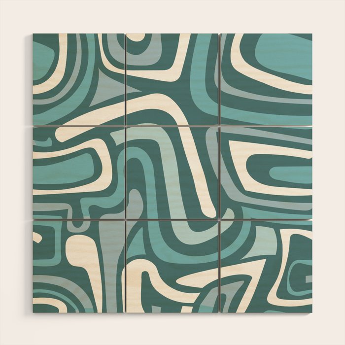 Mid century modern abstract retro blue swirls Wood Wall Art Gallery Image 1