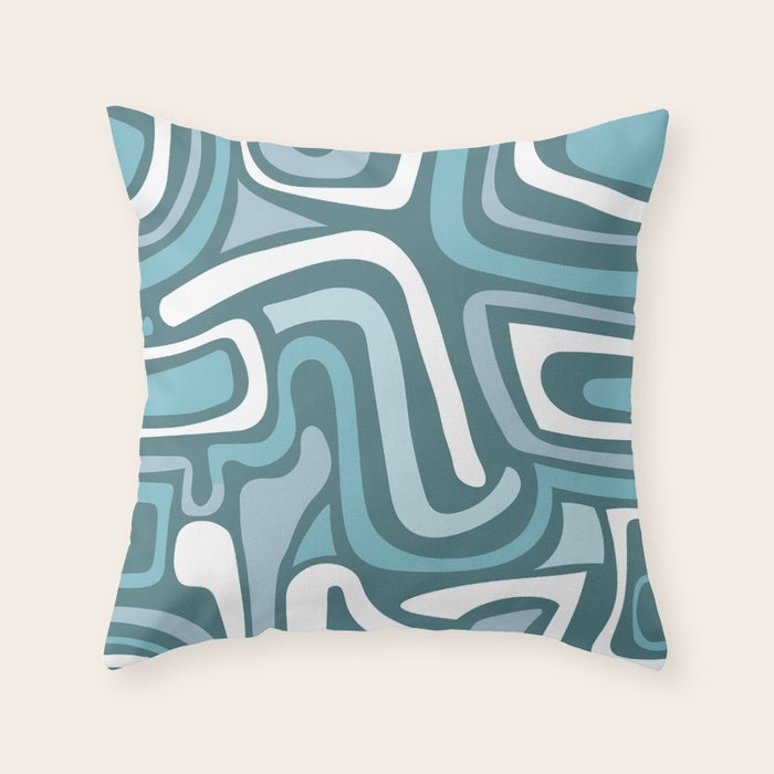 Mid century modern abstract retro blue swirls Throw Pillow Gallery Image 6