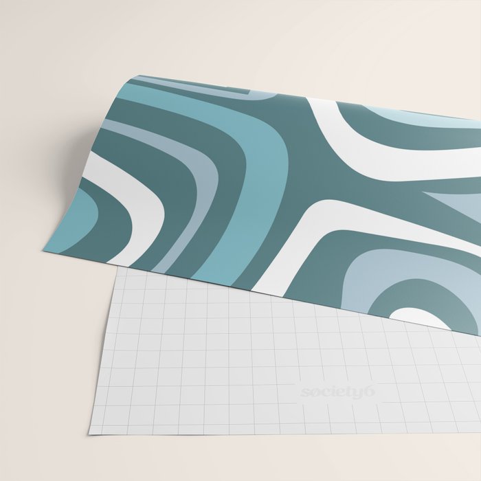 Mid century modern abstract retro blue swirls Wrapping Paper Gallery Image 2