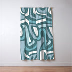 Mid century modern abstract retro blue swirls Window Curtain Gallery Image 3