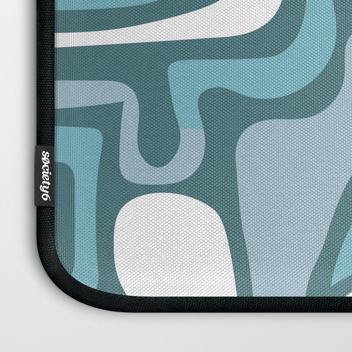 Mid century modern abstract retro blue swirls Laptop Sleeve Gallery Image 3