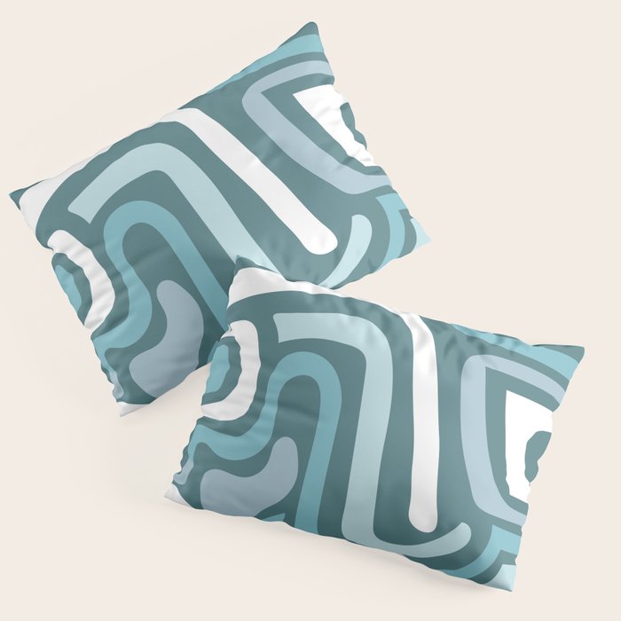 Mid century modern abstract retro blue swirls Pillow Sham Gallery Image 3