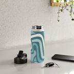 Mid century modern abstract retro blue swirls Water Bottle Gallery Image 4