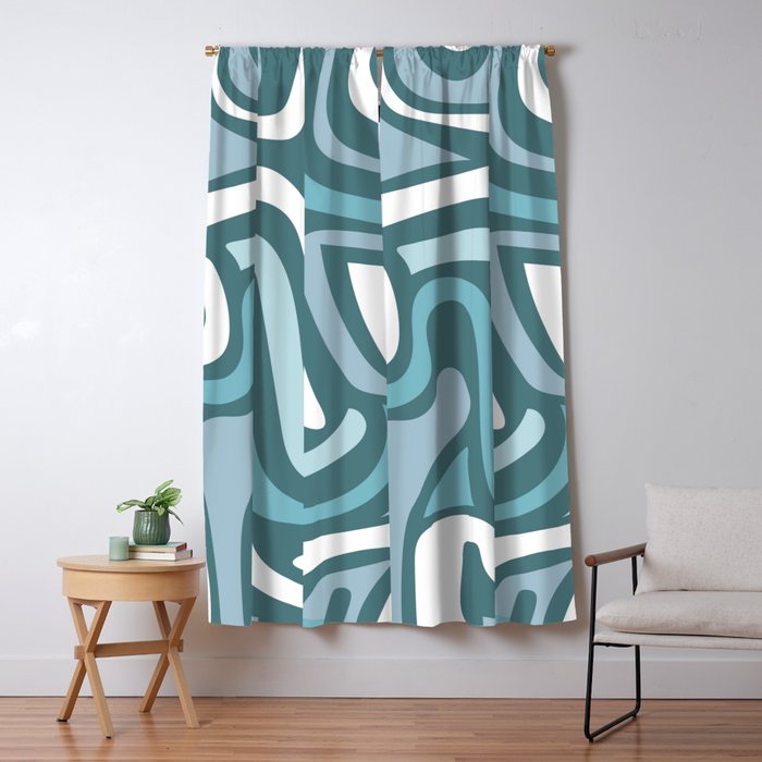 Mid century modern abstract retro blue swirls Window Curtain