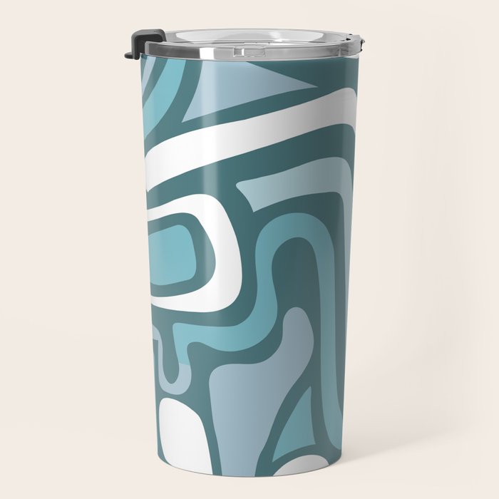 Mid century modern abstract retro blue swirls Travel Mug Gallery Image 3