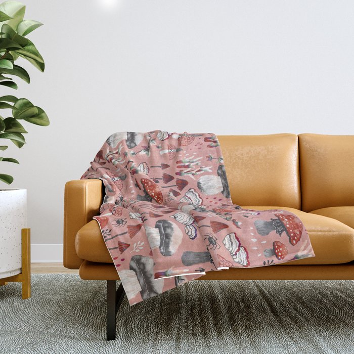 Fungi Farmer Land (Mushroom Land) - RED Throw Blanket Gallery Image 1