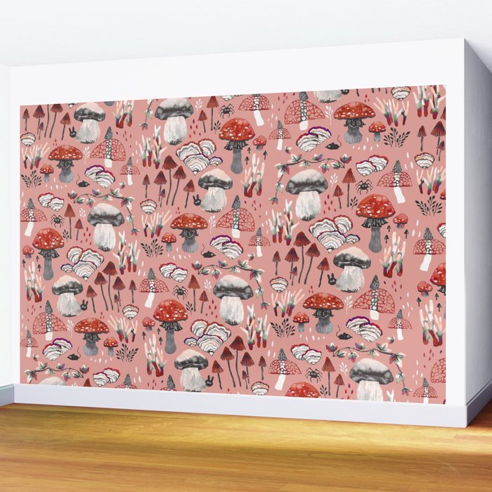 Fungi Farmer Land (Mushroom Land) - RED Wall Mural Gallery Image 2