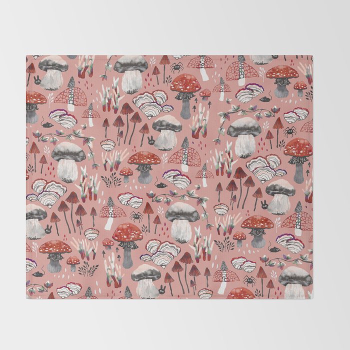 Fungi Farmer Land (Mushroom Land) - RED Throw Blanket Gallery Image 2