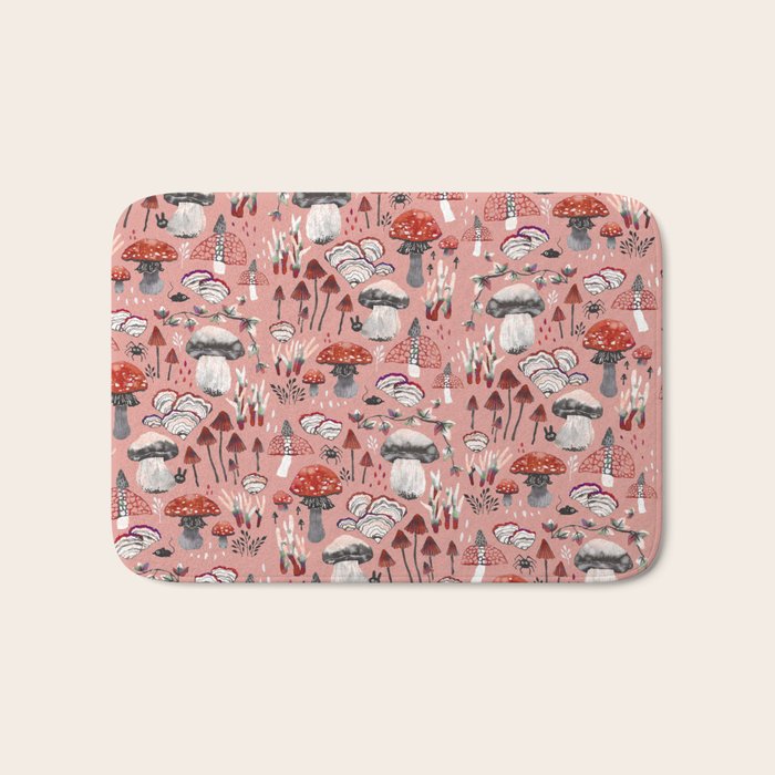 Fungi Farmer Land (Mushroom Land) - RED Bath Mat Gallery Image 1