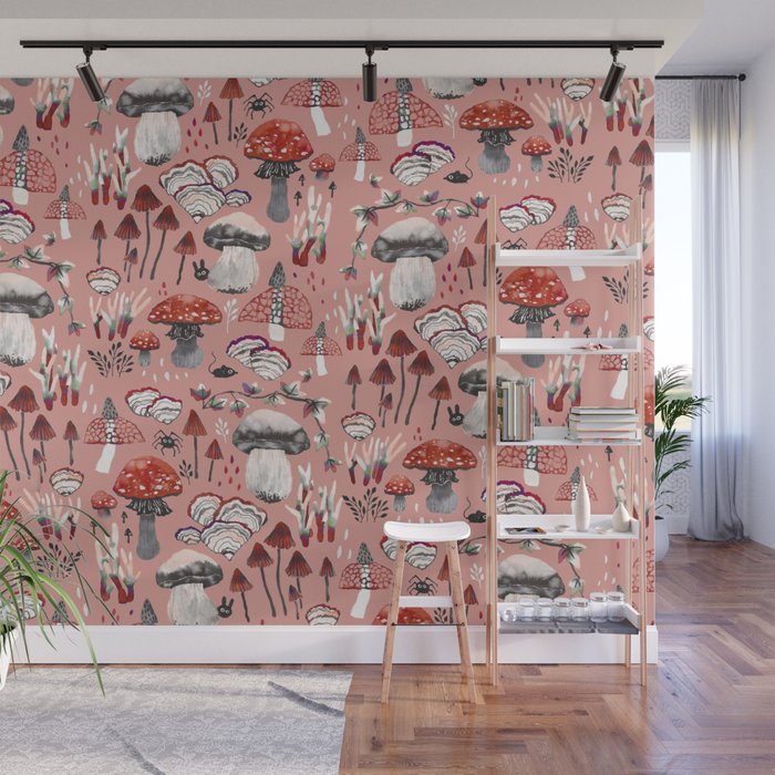 Fungi Farmer Land (Mushroom Land) - RED Wall Mural Gallery Image 1
