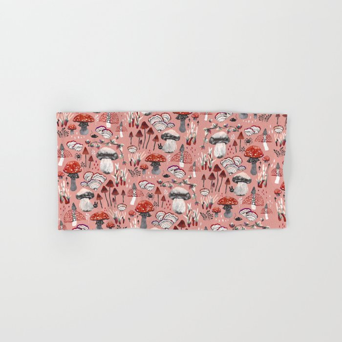 Fungi Farmer Land (Mushroom Land) - RED Bath Towel Gallery Image 1