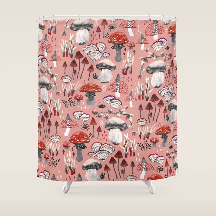 Fungi Farmer Land (Mushroom Land) - RED Shower Curtain Gallery Image 1