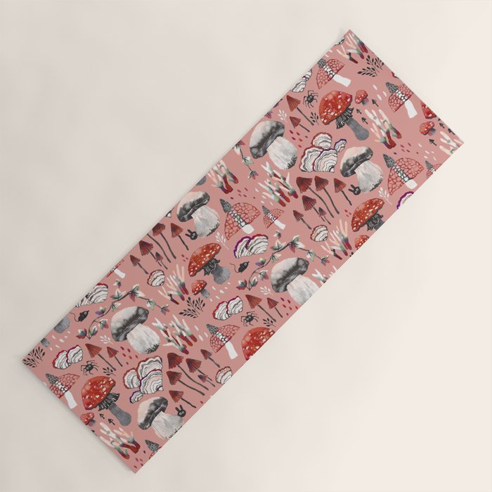 Fungi Farmer Land (Mushroom Land) - RED Yoga Mat Gallery Image 1