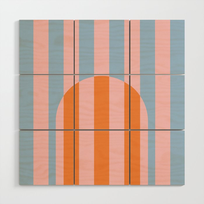 Striped Archway Bold Color Block Pattern in Pink, Orange, and Baby Blue Wood Wall Art Gallery Image 1