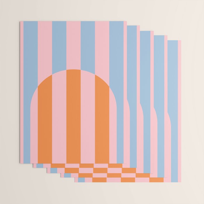 Striped Archway Bold Color Block Pattern in Pink, Orange, and Baby Blue Wrapping Paper Gallery Image 3