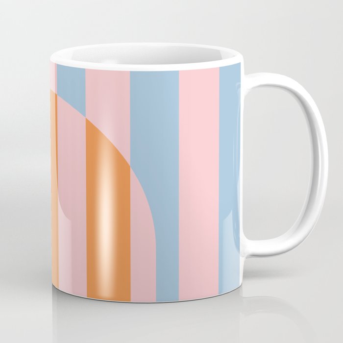 Striped Archway Bold Color Block Pattern in Pink, Orange, and Baby Blue Coffee Mug Gallery Image 1