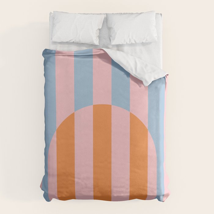 Striped Archway Bold Color Block Pattern in Pink, Orange, and Baby Blue Duvet Cover Gallery Image 6