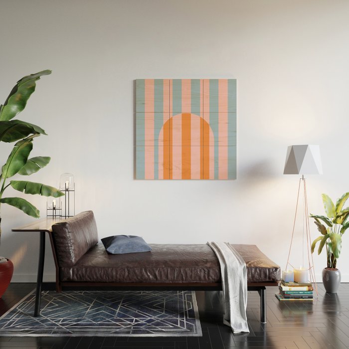 Striped Archway Bold Color Block Pattern in Pink, Orange, and Baby Blue Wood Wall Art Gallery Image 2