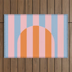 Striped Archway Bold Color Block Pattern in Pink, Orange, and Baby Blue Outdoor Rug Gallery Image 1
