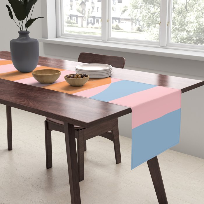 Striped Archway Bold Color Block Pattern in Pink, Orange, and Baby Blue Table Runner Gallery Image 2