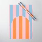 Striped Archway Bold Color Block Pattern in Pink, Orange, and Baby Blue Wrapping Paper Gallery Image 1