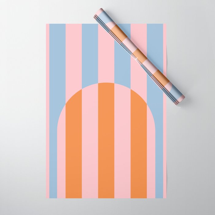 Striped Archway Bold Color Block Pattern in Pink, Orange, and Baby Blue Wrapping Paper Gallery Image 1
