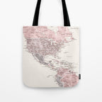 Dusty pink and cream watercolor detailed world map Madelia Tote Bag Gallery Image 1