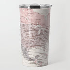 Dusty pink and cream watercolor detailed world map Madelia Travel Mug Gallery Image 1