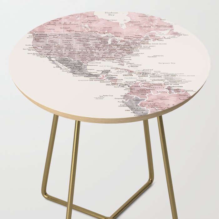 Dusty pink and cream watercolor detailed world map Madelia Side Table Gallery Image 2