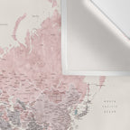 Dusty pink and cream watercolor detailed world map Madelia Wall Tapestry Gallery Image 3