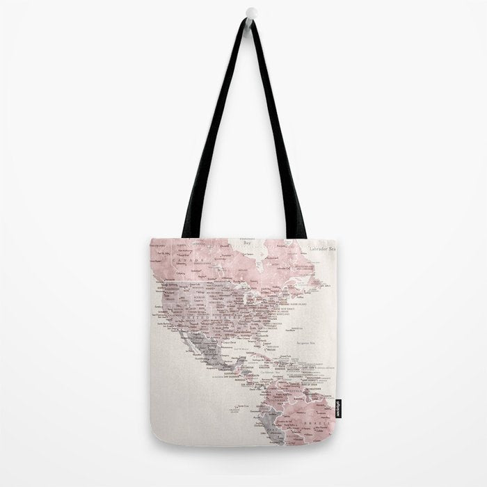 Dusty pink and cream watercolor detailed world map Madelia Tote Bag Gallery Image 2