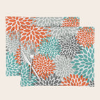 Floral Pattern, Abstract, Orange, Teal and Gray Placemat Gallery Image 1