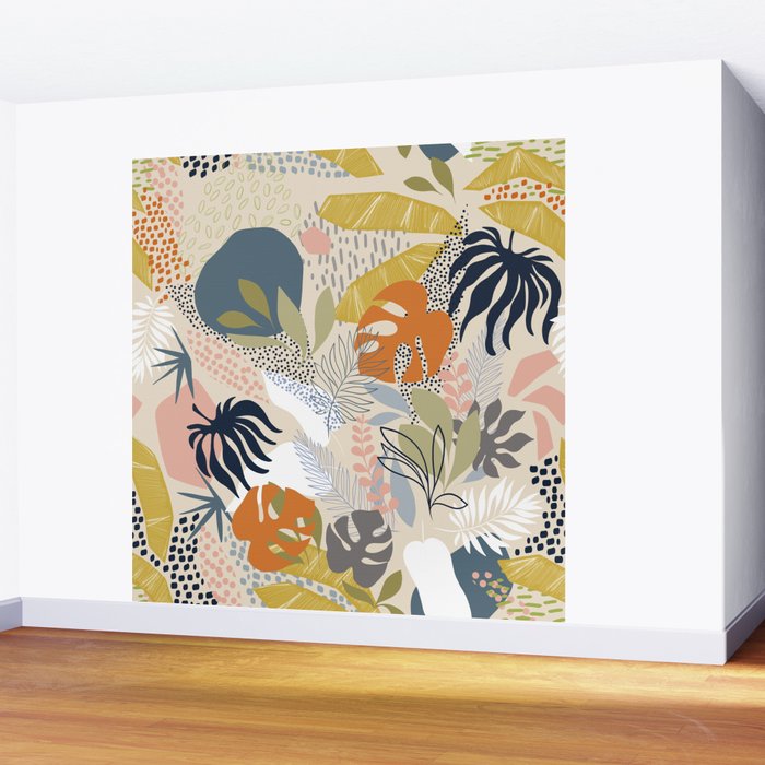 Tropical Foliage Pattern 1 - Retro Boho Wall Mural Gallery Image 2