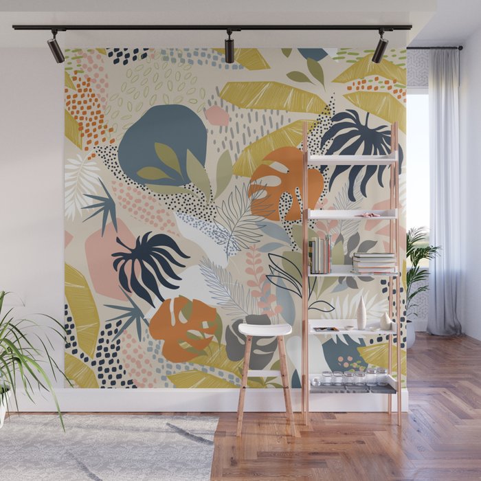 Tropical Foliage Pattern 1 - Retro Boho Wall Mural Gallery Image 1