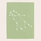 Gemini Zodiac Star Constellation Line Art Soft Green Poster Gallery Image 4