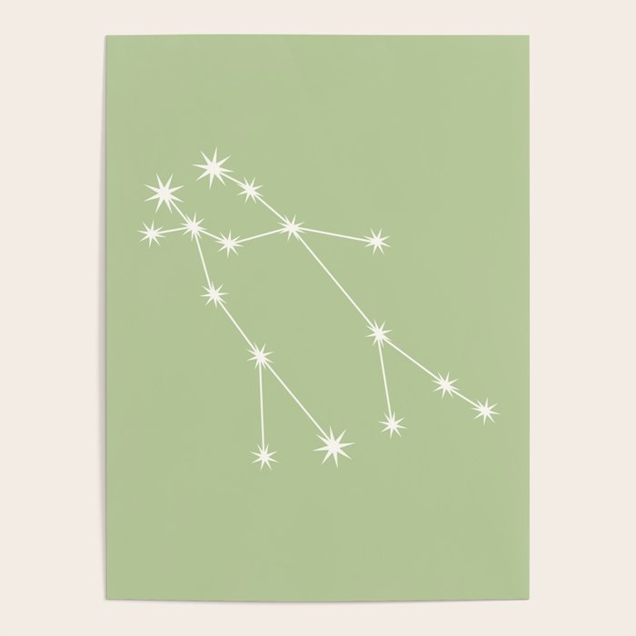 Gemini Zodiac Star Constellation Line Art Soft Green Poster Gallery Image 4