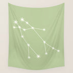 Gemini Zodiac Star Constellation Line Art Soft Green Wall Tapestry Gallery Image 4