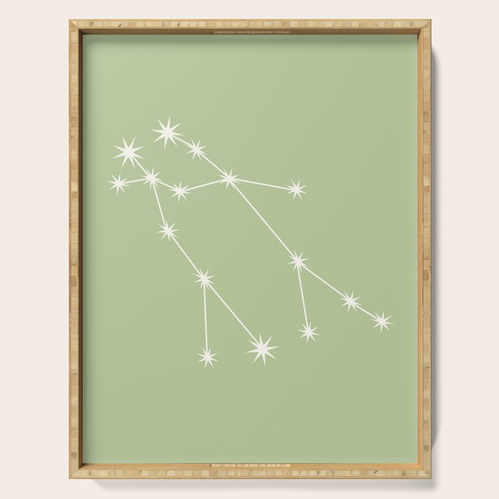 Gemini Zodiac Star Constellation Line Art Soft Green Serving Tray Gallery Image 1