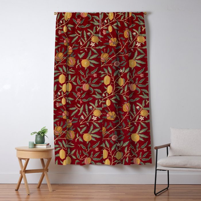 William Morris Vintage Pomegranate Fruit Red Madder Bayleaf Pattern Window Curtain Gallery Image 5