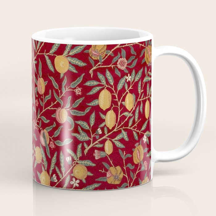 William Morris Vintage Pomegranate Fruit Red Madder Bayleaf Pattern Coffee Mug Gallery Image 1