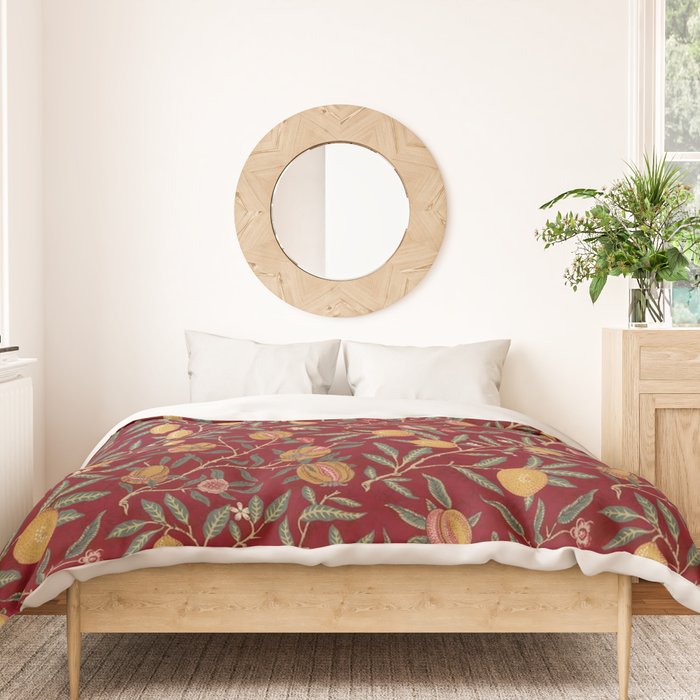 William Morris Vintage Pomegranate Fruit Red Madder Bayleaf Pattern Duvet Cover Gallery Image 3