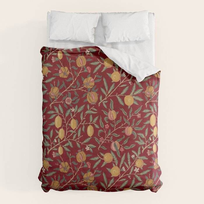 William Morris Vintage Pomegranate Fruit Red Madder Bayleaf Pattern Duvet Cover Gallery Image 6