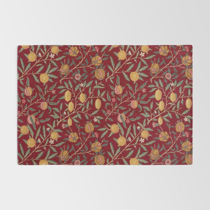 William Morris Vintage Pomegranate Fruit Red Madder Bayleaf Pattern Rug Gallery Image 2