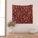 William Morris Vintage Pomegranate Fruit Red Madder Bayleaf Pattern Wall Tapestry Gallery Image 2
