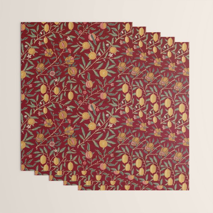 William Morris Vintage Pomegranate Fruit Red Madder Bayleaf Pattern Wrapping Paper Gallery Image 3