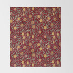William Morris Vintage Pomegranate Fruit Red Madder Bayleaf Pattern Throw Blanket Gallery Image 2