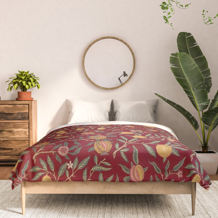 William Morris Vintage Pomegranate Fruit Red Madder Bayleaf Pattern Comforter Gallery Image 3