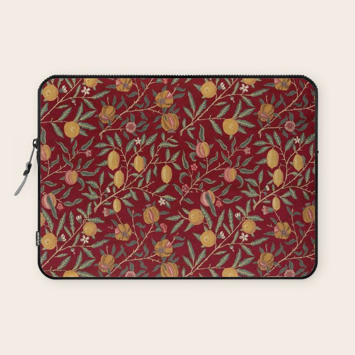William Morris Vintage Pomegranate Fruit Red Madder Bayleaf Pattern Laptop Sleeve Gallery Image 1
