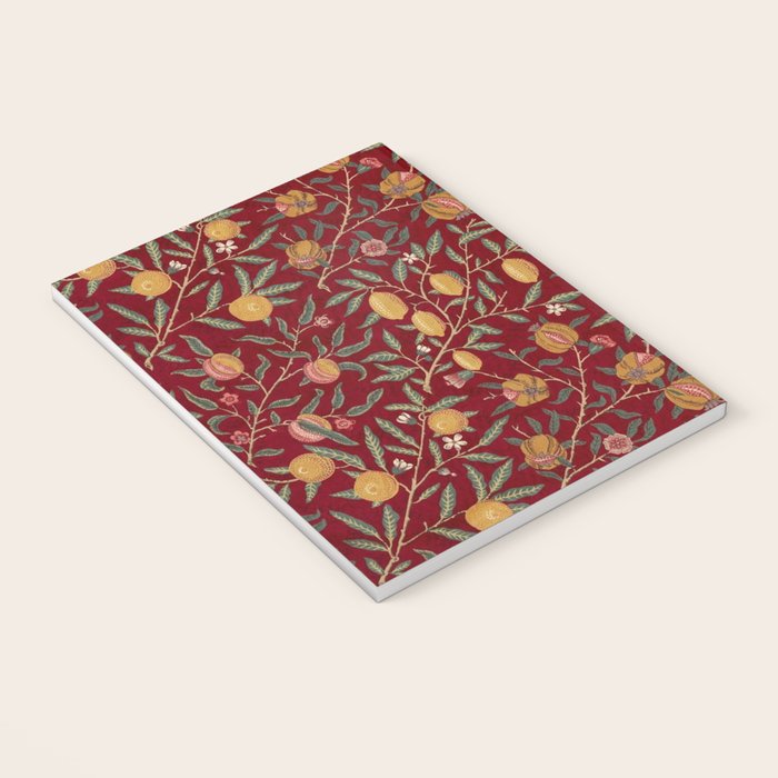 William Morris Vintage Pomegranate Fruit Red Madder Bayleaf Pattern Notebook Gallery Image 3
