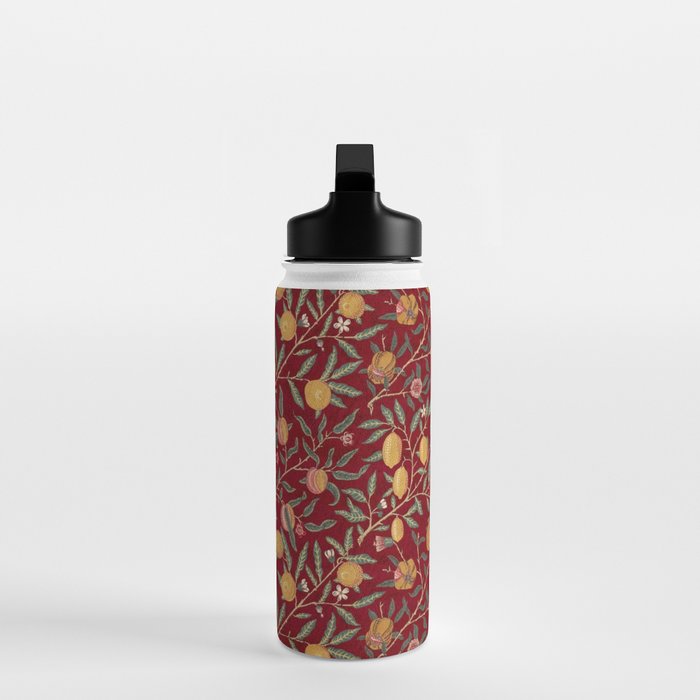 William Morris Vintage Pomegranate Fruit Red Madder Bayleaf Pattern Water Bottle Gallery Image 3